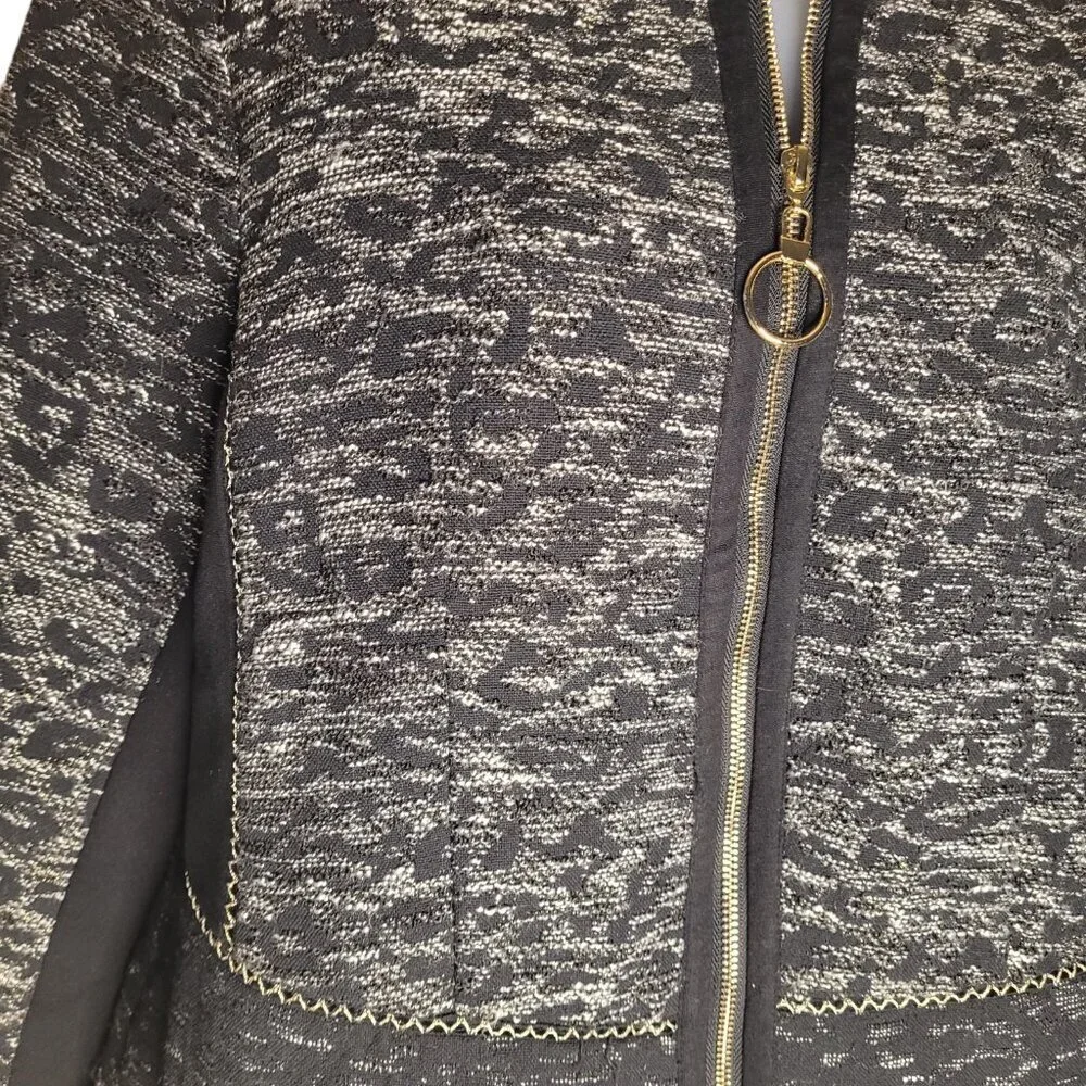 Chico's Black Tweek Jacket Zip Up Gold Hardware Lined Sz 2 - Picture 4 of 6